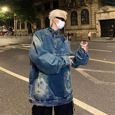美式复古牛仔外套男女套头设计感街头潮牌秋季夹克新款J8931-p68，男装夹克，星座1008