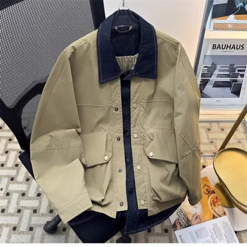 W9390-P73网图现货新款阔版拼接假两件潮流休闲百搭设计款夹克,男装夹克,星座1608-2