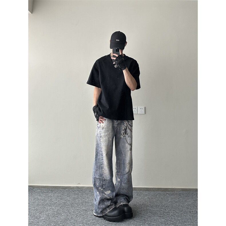 抖音高质量废土风美式复古牛仔裤ZK0249-P70,男装牛仔裤,星座313A(原308A-2)