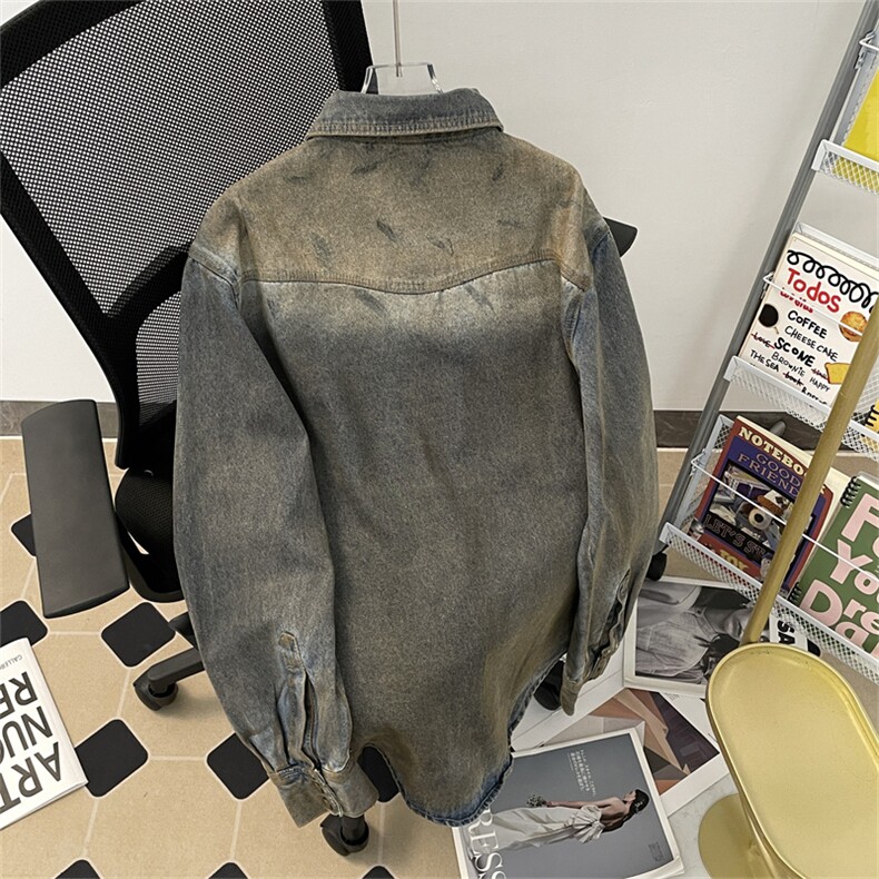 美式高街废土风脏长袖男高级感秋季新款宽松休闲复古蓝牛仔外套男,男装工装外套,星座505-2（原电商A260-1)