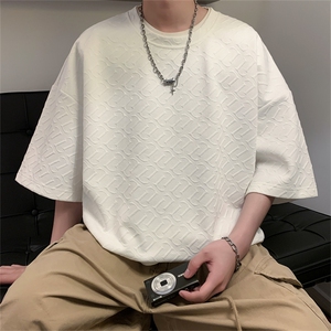 T133/特P20新款男士华夫格短袖t恤男款百搭个性上衣宽松半袖体恤图片