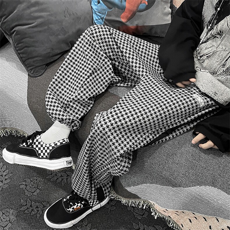 黑白格子裤千鸟格小香风裤子男高街ins潮高级感男装  K2334-P30图片