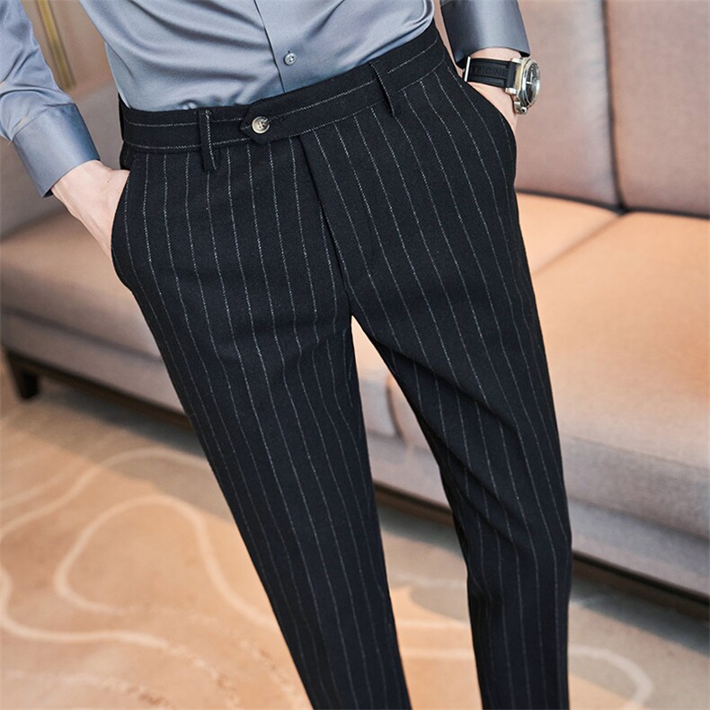 K2325-P85高含量羊毛加厚竖条纹面料磨毛男式西裤商务休闲,男装西裤,电商A211