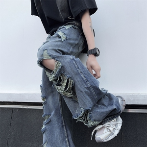 美式高街牛仔裤男 潮牌破洞宽松休闲裤N2072/P55图片