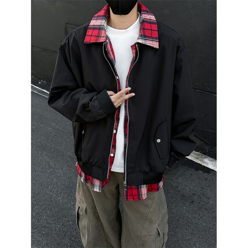 老钱风假两件外套男2025春秋新款拼接撞色宽松cleanfit飞行服夹克,男装夹克,星座410-6（原星座1304-1）