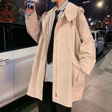 风衣外套2023新连帽中长款韩版大衣宽松港风痞帅上衣服W1479-P58，男装风衣，星座412-2