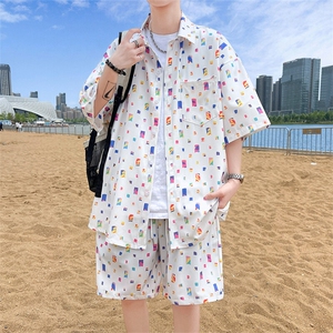 夏季海边沙滩男女同款休闲套装潮牌宽松大码XZ102B-1-TZ2567P55图片