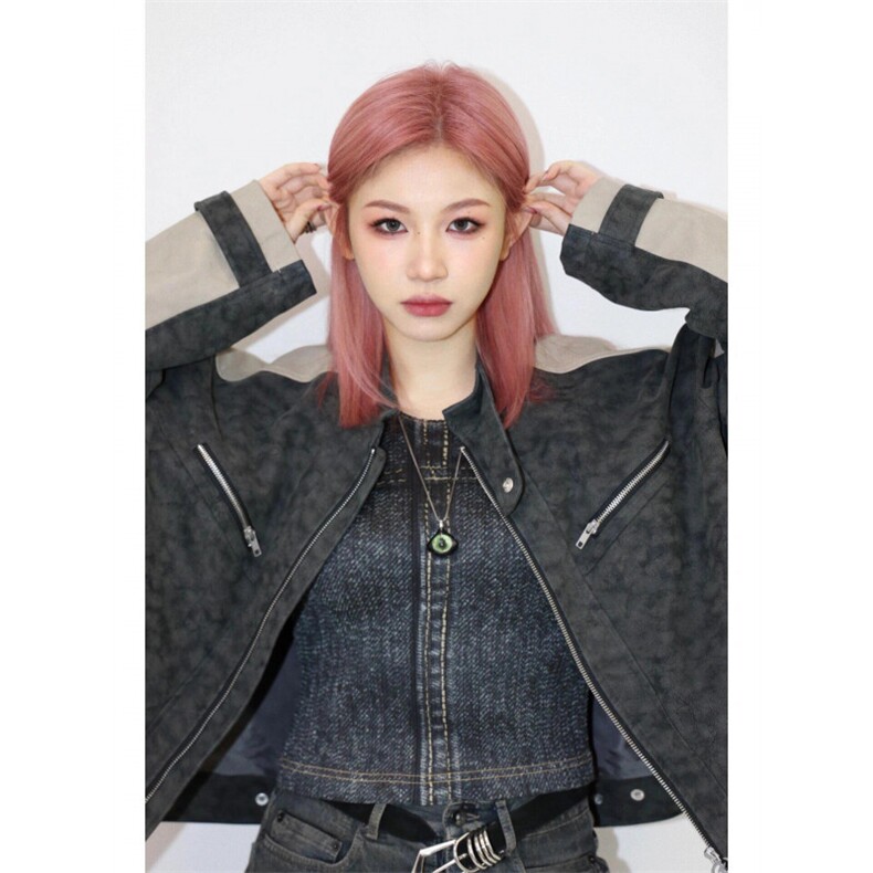 网络图现货美式潮牌复古机车磨砂拼皮立领棒球服皮衣JK8553-P75,男装皮衣,星座715-7