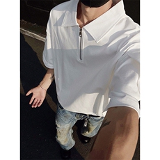 300克重磅双纱纯棉宽松纯色打底衫POLO衫拉链T恤男RH5039-特P35，男装T恤，星座610B-1