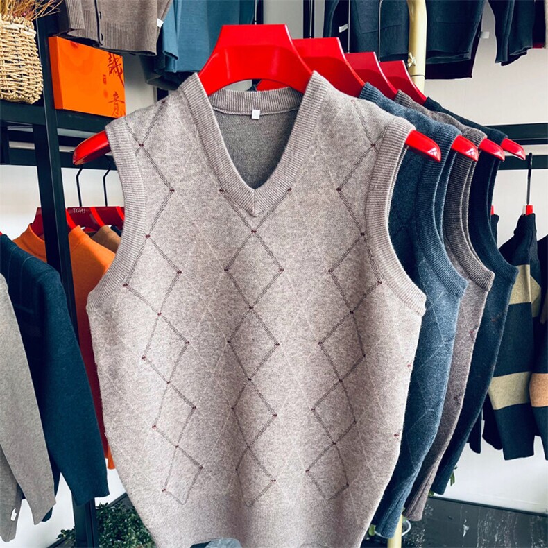 秋冬季无袖提花暗纹加厚针织毛衣背心马甲套头坎肩打底男士马甲，男装背心/马甲，钱塘6003（原4033）