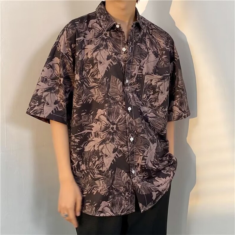 复古暗黑满印短袖衬衫男女夏季街头衬衫C1104P26,男装衬衫,星座1116-2