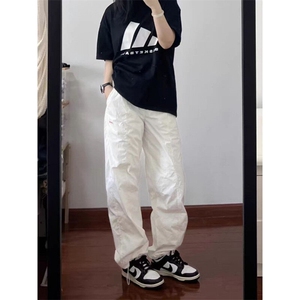 白色cleanfit裤子男女夏季薄款美式宽松直筒伞兵裤子CK244-P45图片