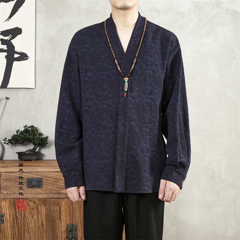 2025秋冬新款风男装改良汉服男士新中式衬衣C003P100,男装衬衫,钱塘802
