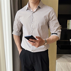 夏季男士七分袖条纹衬衫男休闲修身休闲衬衣A236-C667-P55，男装衬衫，电商A236