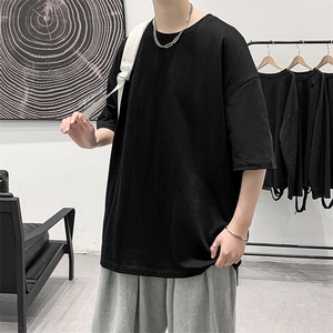 支持单件包装抖音得物二开210克宽松落肩纯棉光版纯色短袖T恤9.5图片