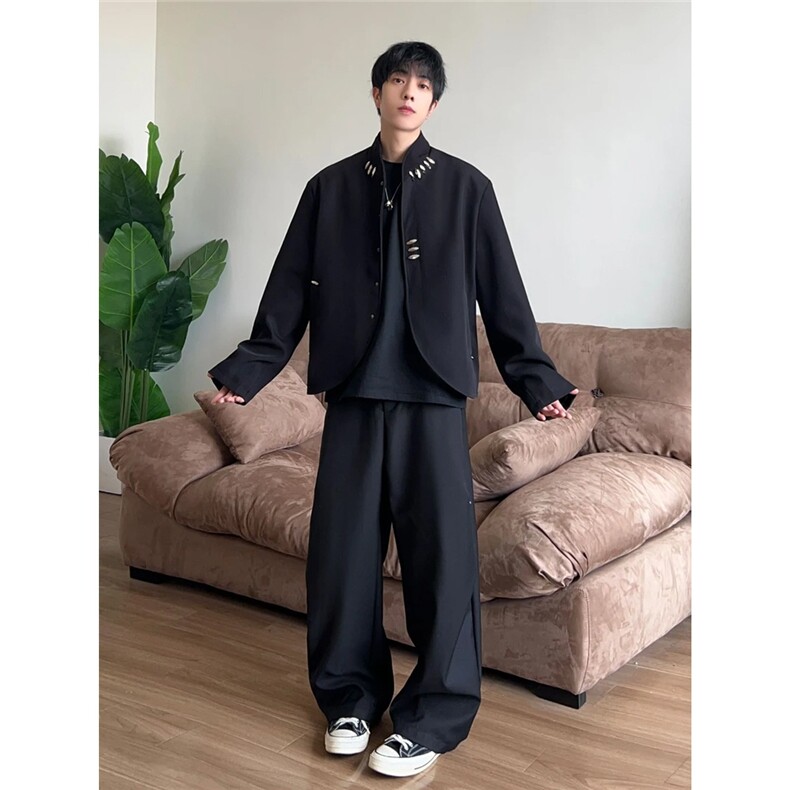 解构剪裁短款西装外套男款小众设计感风西服高级感垫肩中山装,男装西服,星座715-4