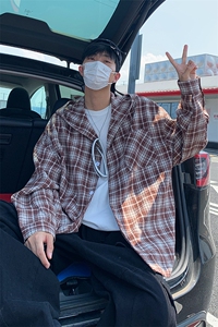 连帽格子衬衫男女宽松休闲百搭高级感长袖上衣外套C2271-特价P36图片