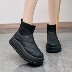 X4678-100雪地靴女2025新款冬季短筒保暖加绒针织口高帮厚底棉鞋，女鞋长靴，星座1407-3