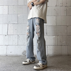 美式高街破洞牛仔裤男潮牌个性显高休闲裤G431/P45，男装牛仔裤，电商D202-1