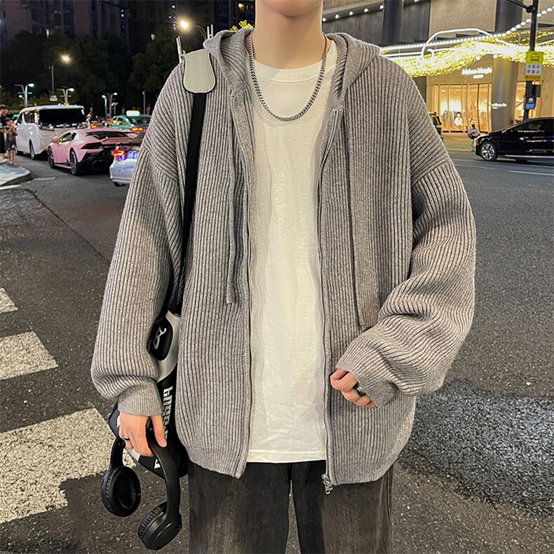 纯色简约毛衣男士秋冬季新款宽松休闲cleanfit针织衫开衫连帽外套,男装针织衫/毛衣,星座410-7