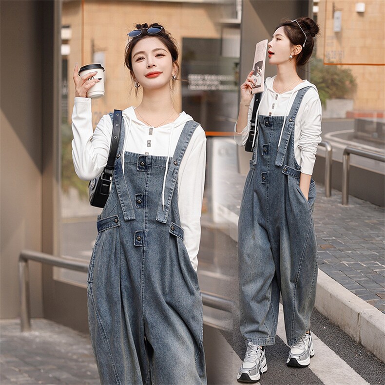2024春秋季牛仔连体裤女休闲背带裤，女装连体裤，秋水欣儿