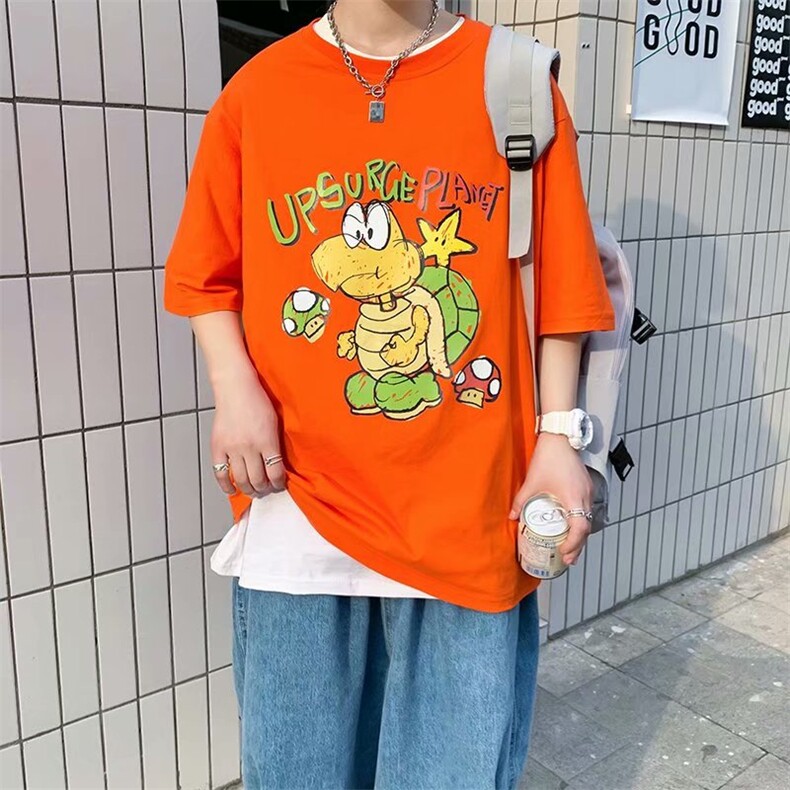 2021新款韩INS暗黑卡通印花圆领宽松短袖T恤情侣W225-P26图片