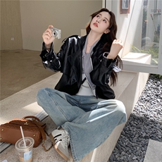 甜酷风黑色皮衣短外套女春秋2025新款爆款高级感PU夹克松弛感减龄，女装皮衣，2C057