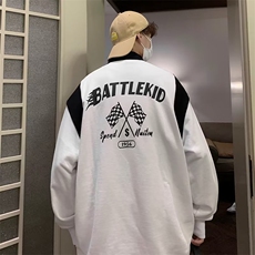 美式复古印花赛车服长袖POLO衫男女宽松百搭潮流卫衣W3451-P33，男装Polo衫，星座412-2