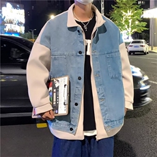 2023新款假两件港风ins潮流拼接毛呢夹克牛仔外套男上衣W5210-P68，男装夹克，星座512-2