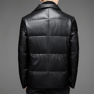 DLSN22071羽绒皮衣男头层绵羊皮白鸭绒羽绒服皮风衣P1300图片