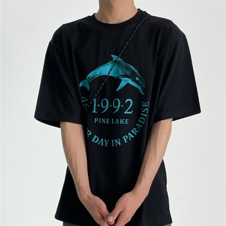 816B-T1023-P40夏季英文美式印花短袖韩版T恤情侣高级感韩ins,男装T恤,星座816B