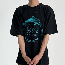 816B-T1023-P40夏季英文美式印花短袖韩版T恤情侣高级感韩ins，男装T恤，星座816B