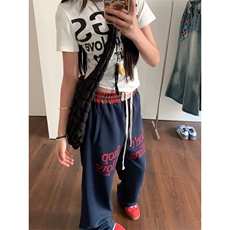 DK709-P55美式复古格子拼接运动街舞卫裤宽松女裤潮-网图现货，男装休闲裤，星座603-2