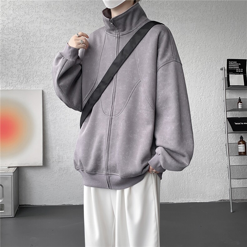 特批扎染开衫卫衣男美式重磅解构拼接脏脏拉链立领外套KS008-TP65,女装短外套,电商B312