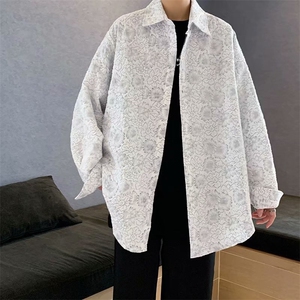 压花碎花衬衫日系衬衣男潮流宽松休闲长袖青年街头外套 W1227-P30图片