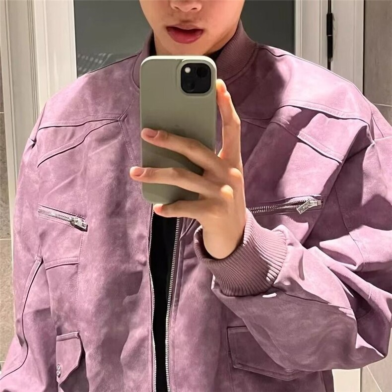 宽松棒球服外套秋冬新款百搭高级感PU皮机车夹克男女JKF223,男装夹克,星座516A