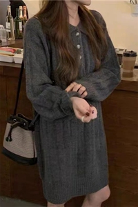 时尚百搭宽松显瘦中长款羊毛衫连衣裙女秋冬新款韩版气质打底裙图片