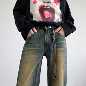 美式ins高街hiphop重工艺水洗微喇复古蓝牛仔裤货号K2320P55控78图片