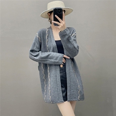 HE|追寻自我！baby山羊绒针织开衫女V领浴袍风毛衣中长款外套，女装针织衫/毛衣，国旺羊绒