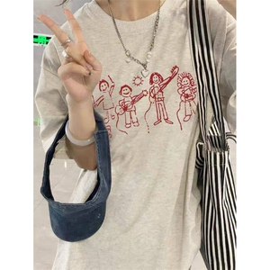 T0735-P25 乐队主唱美式复古纯棉印花T恤 情侣款宽松百搭上衣图片
