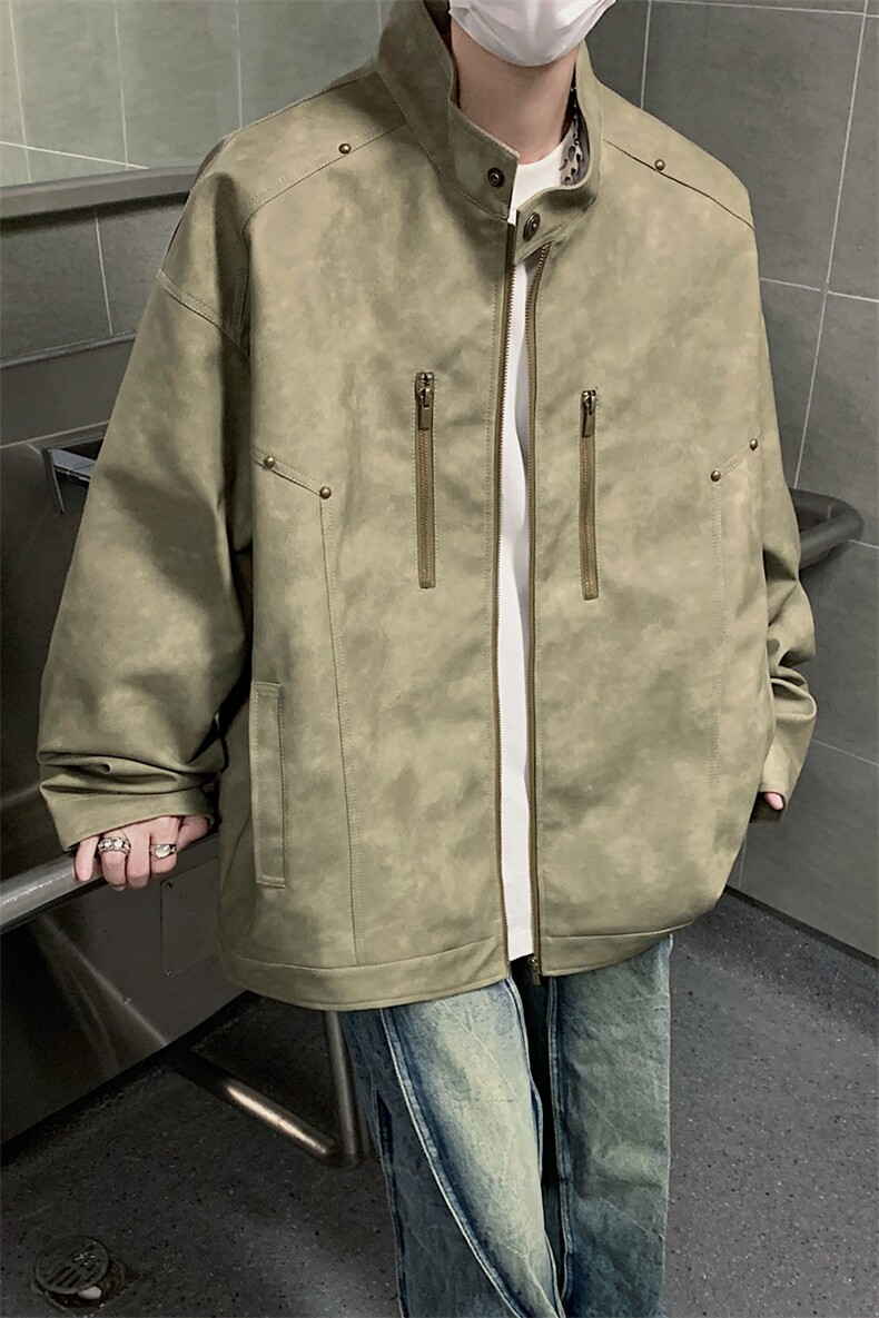 港风高街痞帅男装外套美式短款潮牌工装皮衣夹克DSA157B-J193-P95,男装夹克,电商A157B