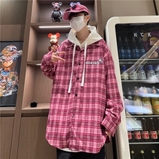 粉色格子秋季衬衫美式潮牌长袖212-2-DY92-特P55，男装衬衫，星座808A-1