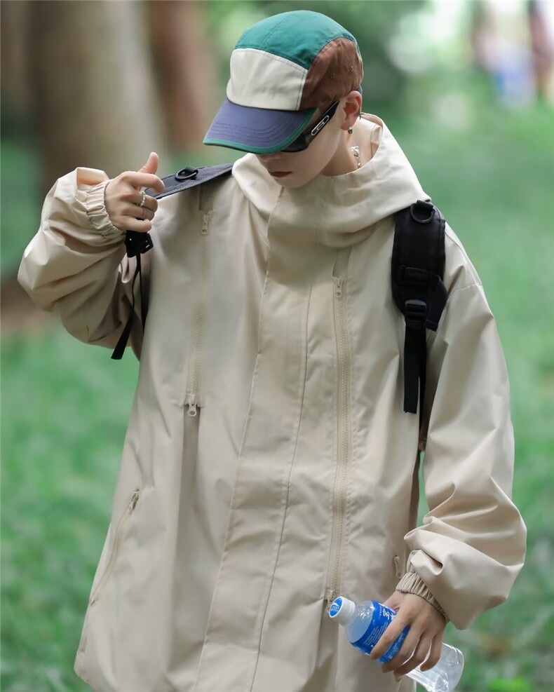 砖红色冲锋衣外套痞帅炸街男秋冬设计日系防水山系夹克 JK455图片