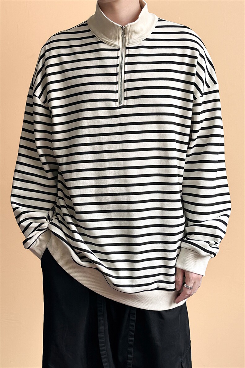 2025秋-全棉现货潮牌宽松休闲条纹卫衣男上衣A351-AW2510-P75,男装卫衣,电商A351