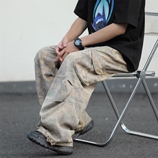 迷彩工装裤男韩版潮流口袋高街帅2024秋季ins宽松长裤K5654-P51，男装工装外套，星座412-2