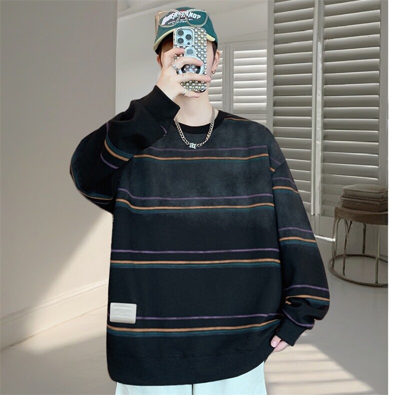 条纹卫衣男青年春秋长袖青少年休闲宽松学生打底衫WY3325-P55,男装T恤,星座1105-3