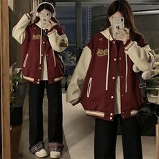 C954-P110美式撞色春秋重工刺绣2025新款连帽宽松棒球服夹克上衣，男装棉衣，星座911-2(原星座613-2）