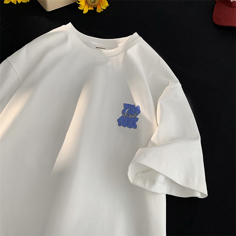 B225-T9231-P45-X59字母扭曲卡通撞色印花宽松宽松休闲短袖T恤,男装T恤,电商B225