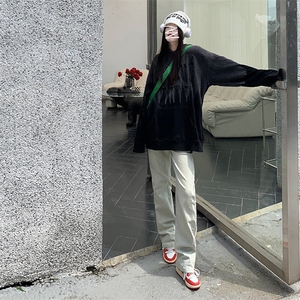 做旧复古牛仔裤春夏男女同款ins高街美式渐变高腰休闲裤YD754-P50图片