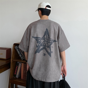 烧花麂皮绒T恤XY5516-TP20 控价38 夏季休闲宽松短袖T恤男体恤图片